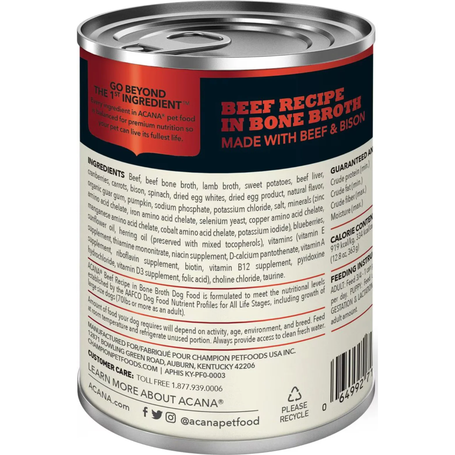 Acana Premium Chunks Beef Recipe in Bone Broth Canned Dog Food, 12.8-oz - Image 2