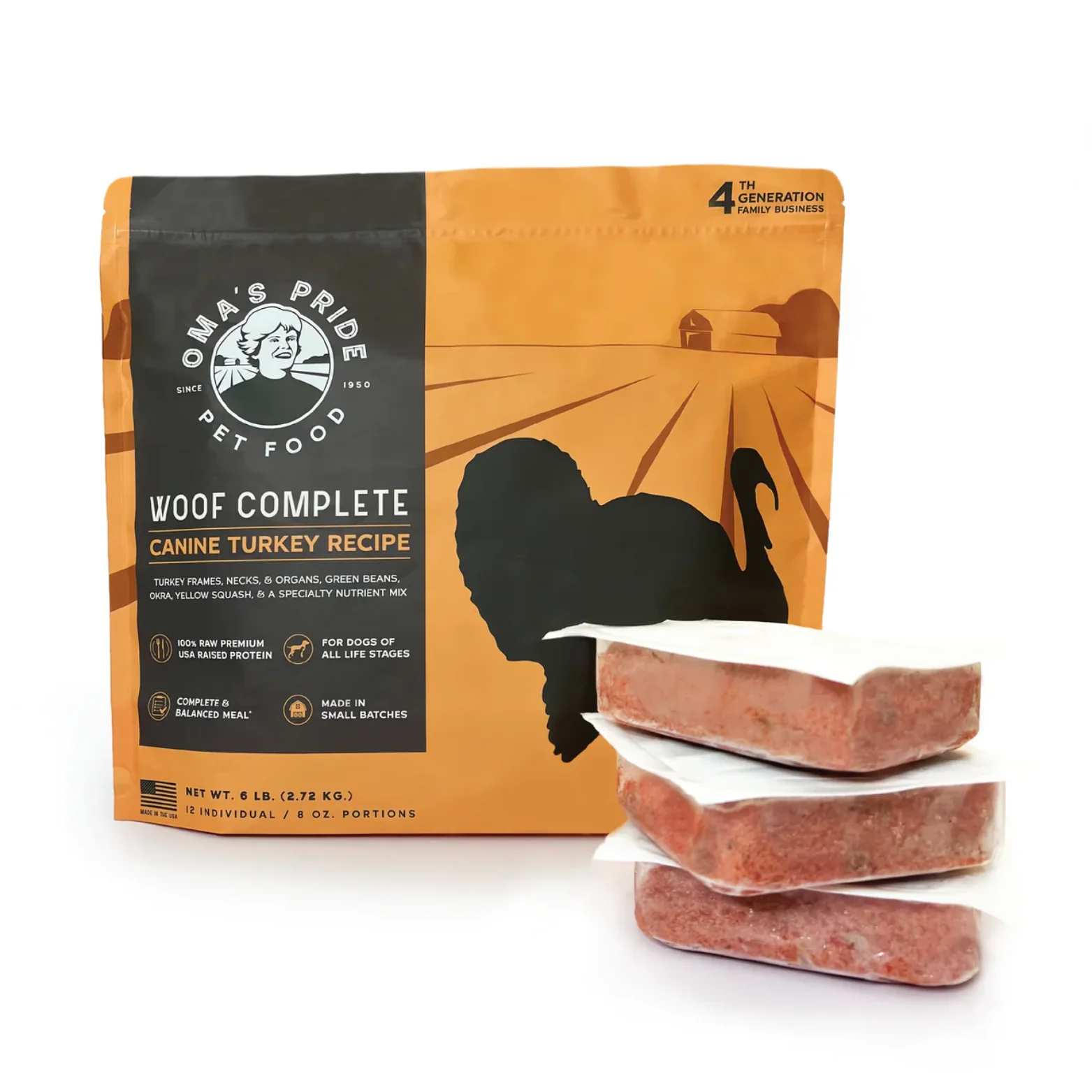 Oma's Pride Woof Complete Turkey Raw Frozen Dog Food