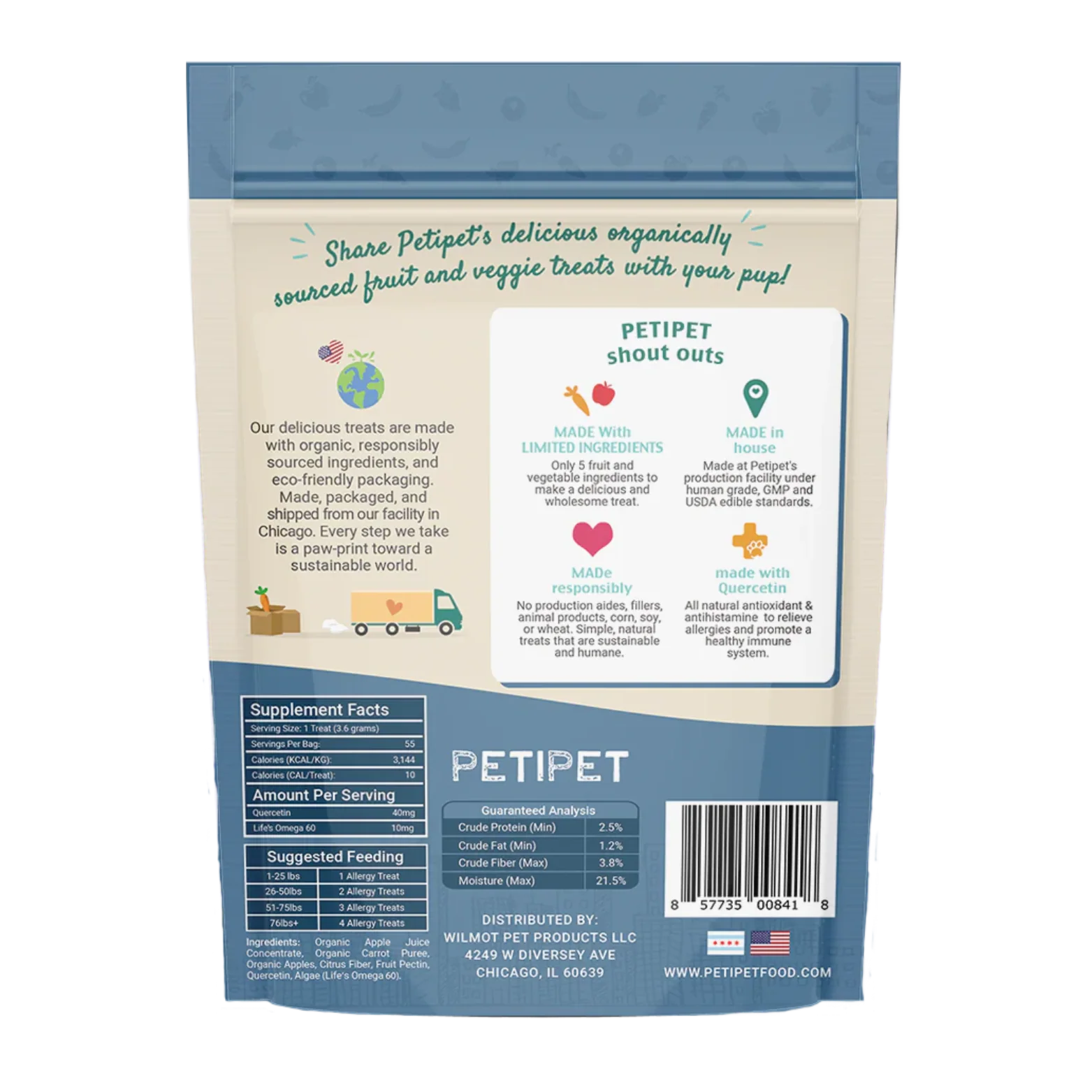Petipet Allergy + Immunity with Quercetin & Omega 3 Apple & Carrot Flavored Soft Chew Allergy Supplement for Dogs, 7-oz bag - Image 2