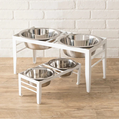 Pets Stop Chariot Double Diner Raised Feeder White - Image 2